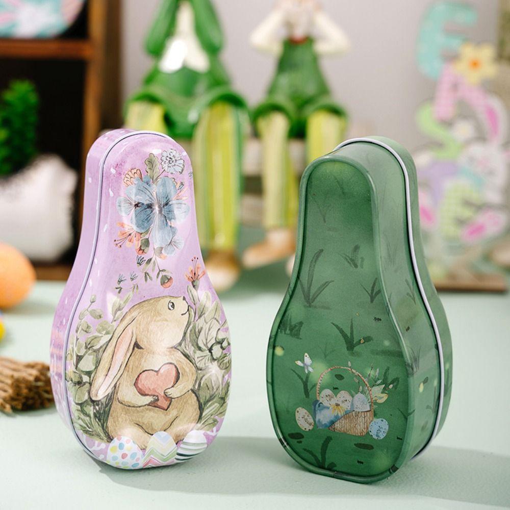 Creative Easter Egg Tinplate Case Cartoon Bunny Pattern Easter Rabbit Storage Box Delicate Cute Easter Egg Tin Box