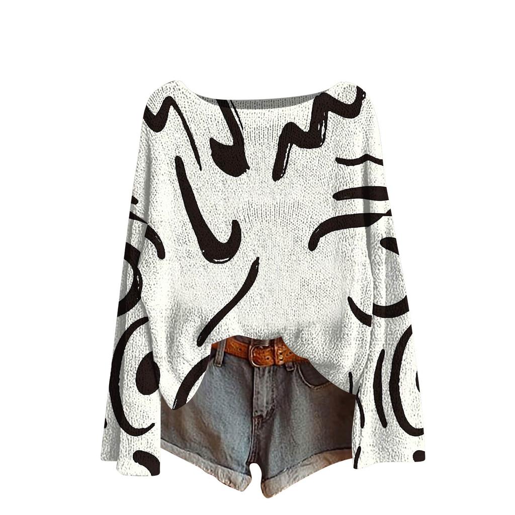 Women's Fashion Vintage Lightweight Sweater Casual Long-Sleeve Knit Pullover Top