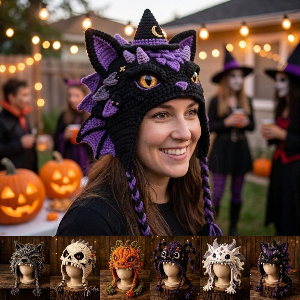 Warm Halloween Crochet Hood Kit for Adults Handmade Halloween Animal Hat Halloween Party