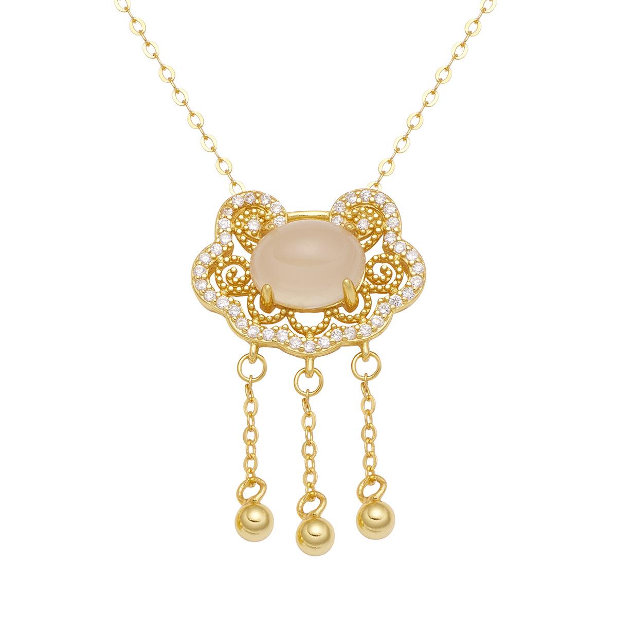 

Серебряное ожерелье с кисточкой и замком безопасности 925 пробы, женский колокольчик, благословение, белый халцедон, замок с длительным сроком службы 925 Silver