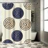 Modern Bath Curtain White Beige Geometric Design Shower Fabric Decor with Metal Hook Rings for Bathroom Waterproof Room Divider