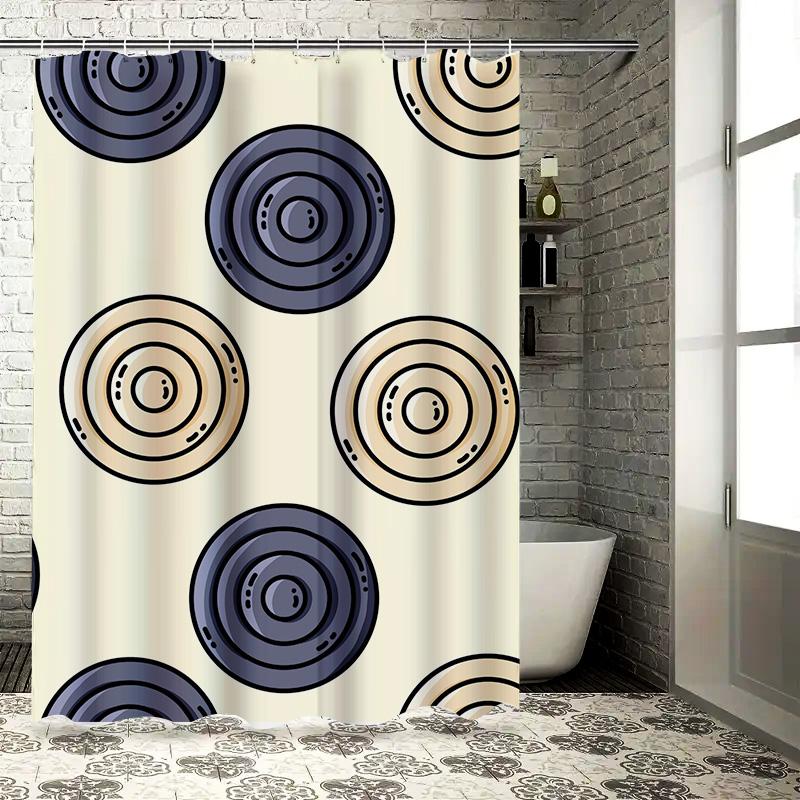 Modern Bath Curtain White Beige Geometric Design Shower Fabric Decor with Metal Hook Rings for Bathroom Waterproof Room Divider