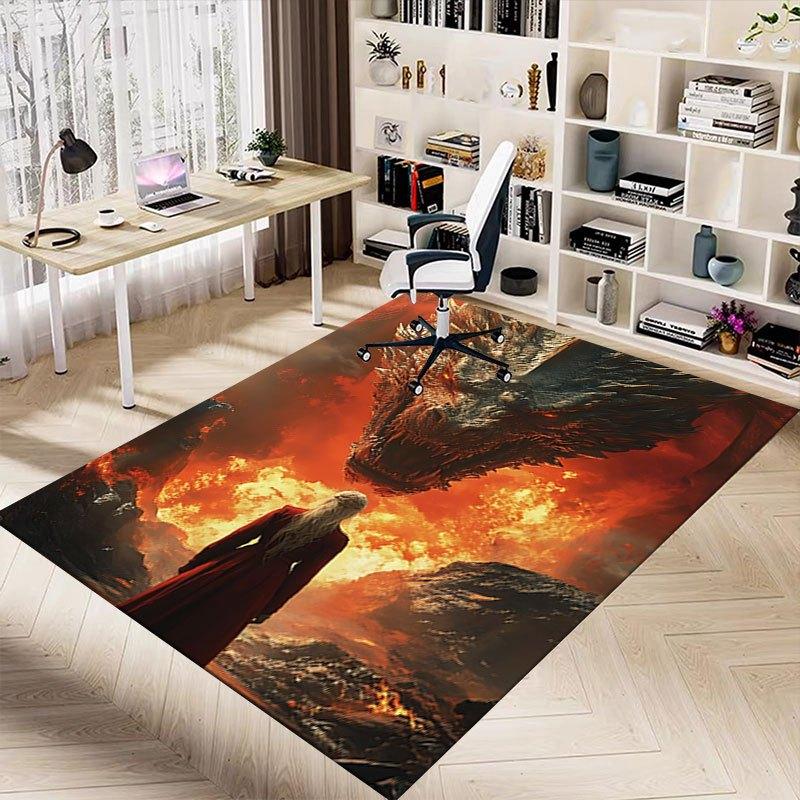 1pc Fire and Blood Office Carpet Chair Mats, Home Decor Mat Fantasy Theme Mat Durable Mat, Dragon Decor,Suitable for Fantasy Theme Lovers