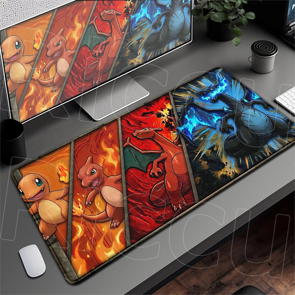 Locking Edge Washable Computer Desktop Mat XXL PC Laptop Anime Gaming Mouse Pad P-Pokemon Charizard Keyboard Carpet Rubber Base