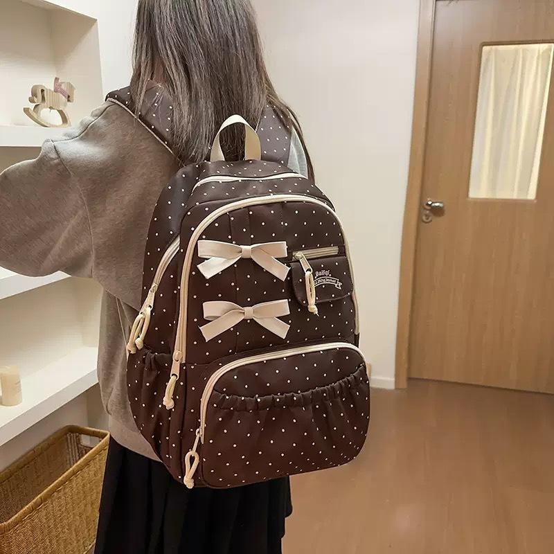 Zaino versione coreana ins carino a pois zaino femminile design di nicchia grande capacità zaino scolastico per studenti fiocco zaino versatile