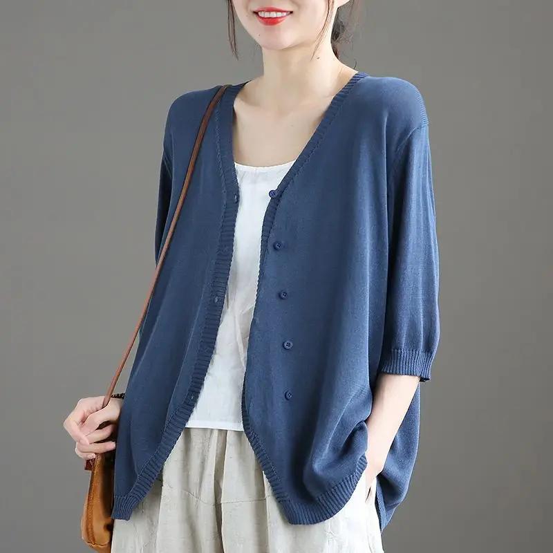 

Knitted Sweater Woman Outerwear V Neck Summer Thin Solid Cardigan for Women Trending Fashion Lightweight Harajuku Aesthetic S