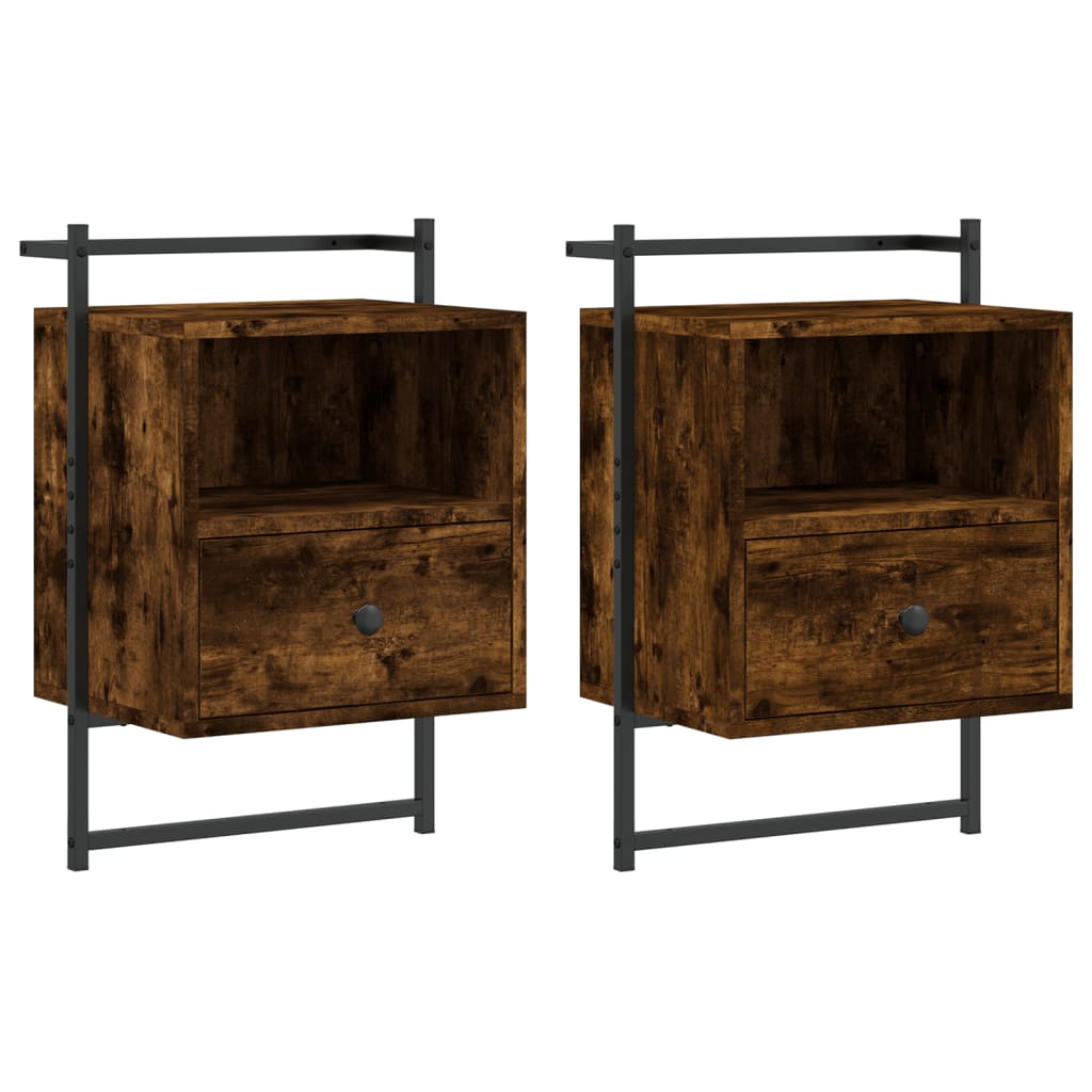 Wall Mounted Nightstands (Set of 2) Smoked Oak Finish 40 x 30 x 61 cm Engineered Wood