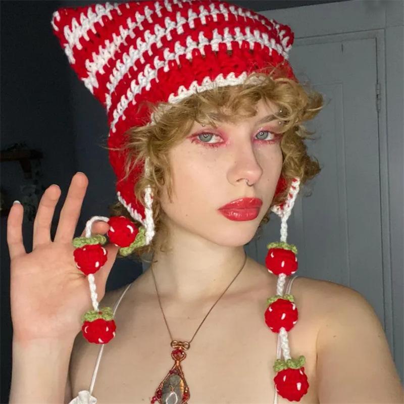 Hasenohren Handgefertigte Strickmütze Verdickte Warme Samtmütze Maske Kapuze Süße Coole Heiße Mädchen Wintermode Straßenmütze