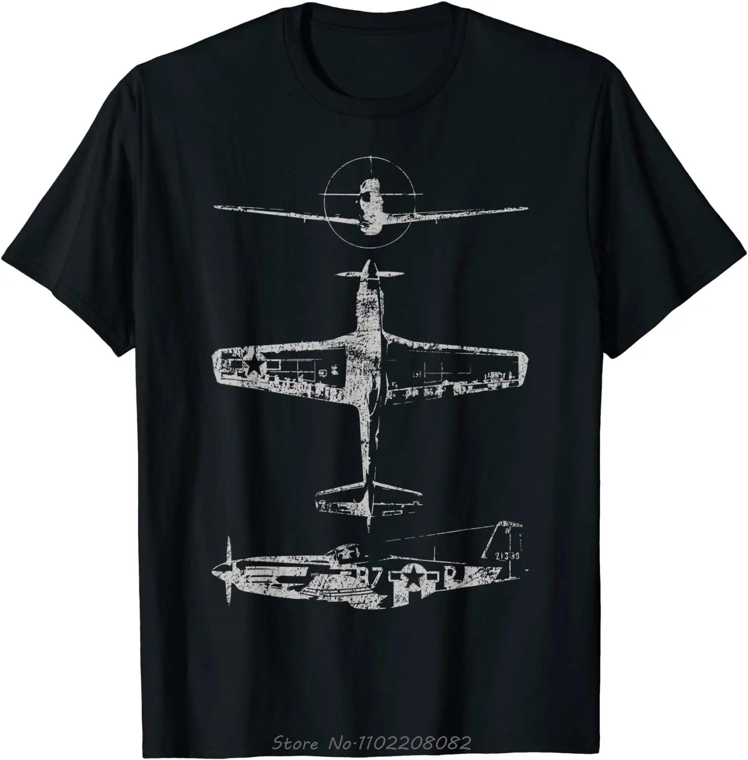 P51 Mustang American War Plane Unisex TShirt Cotton Short Sleeve Hip Hop Tees Fashion Casual Clothes Summer Oneck T Shirt Tops S