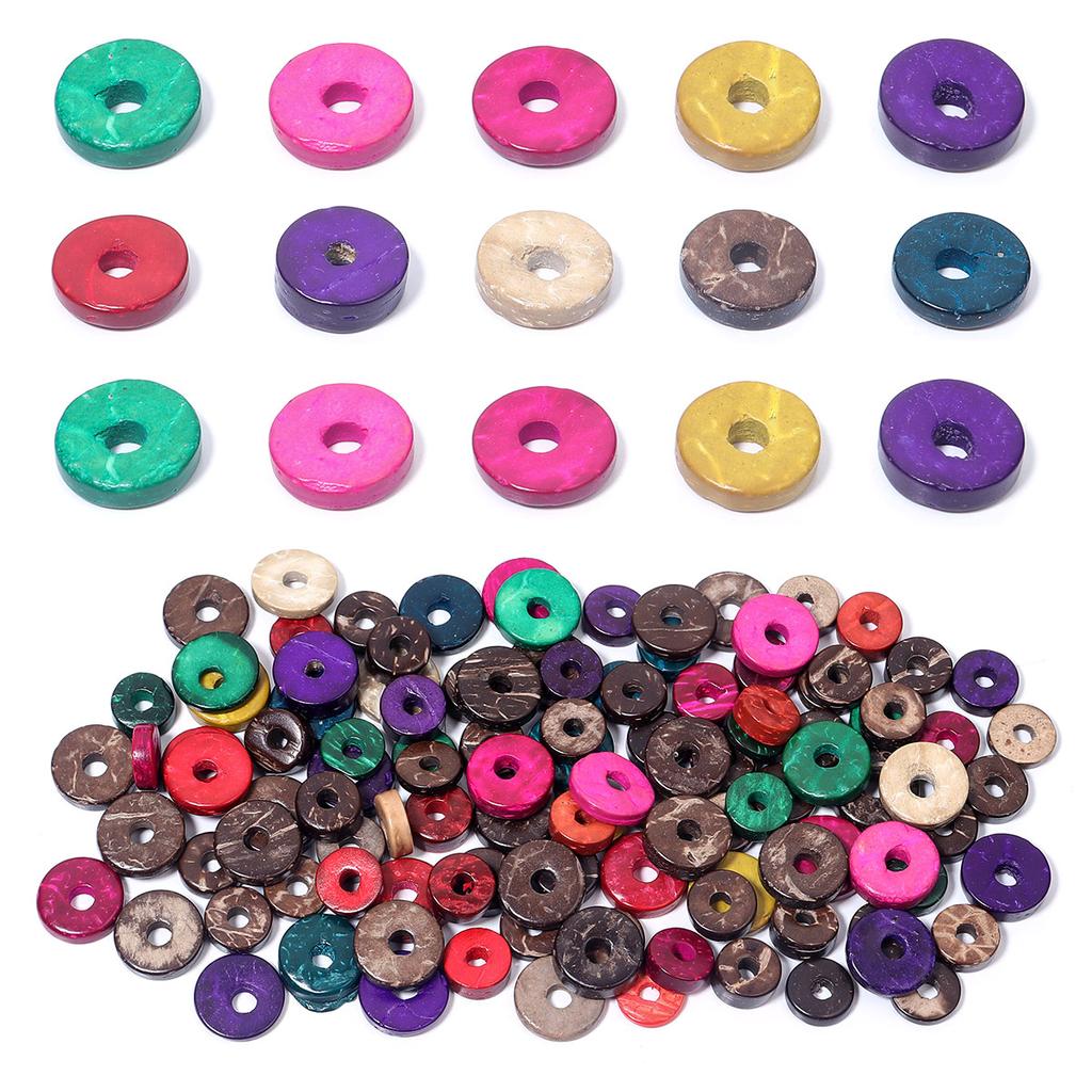 100pcs/lot Colored Button Wooden Beads Big Hole Flat Round Spacer Beads For Jewelry Making DIY Bracelet Necklace Accessories