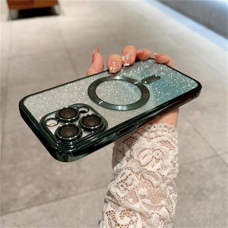 Magsafe Plating Gradient Glitter Clear Case For iPhone 11 12 13 14 Pro Max 14 Plus Soft Silicone Magnetic Wireless Charge Cover