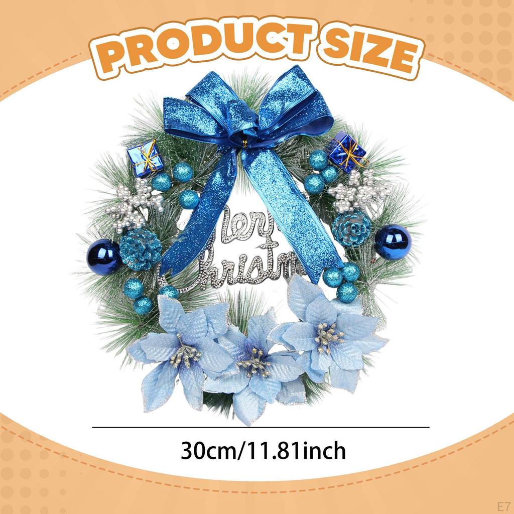 Artificial Christmas Wreath (30 Cm) with Bow for Hanging, Suitable Front Door, Fireplace, Party