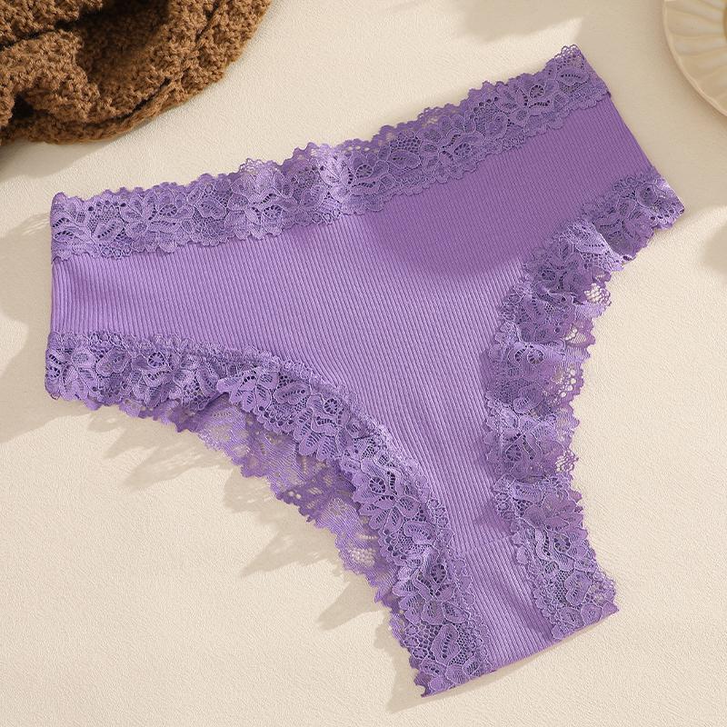 Women‘s Cotton Fabric Panties Sexy Lace Trim High Waist Underwear Solid Color Breathable Bikini Briefs Female Sexy Lingerie New