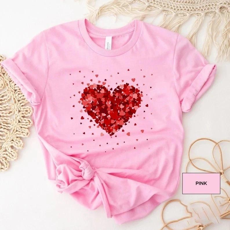 Valentine HearT shirt - Cute Valentines Day T shirt - Love Heart Graphic Tee L