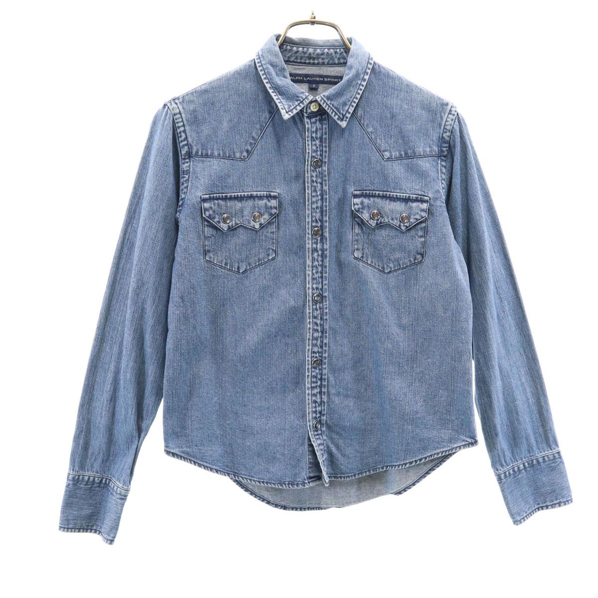 

RALPH LAUREN SPORT Long sleeve denim Western shirt 7 Indigo blue Women Used