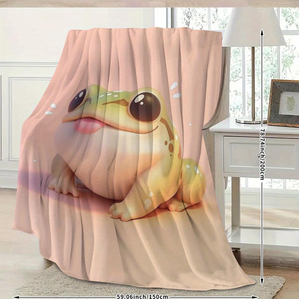 Cute cartoon frog design Flannel printed blanket suitable for all seasons suitable for living room office sofa and travel