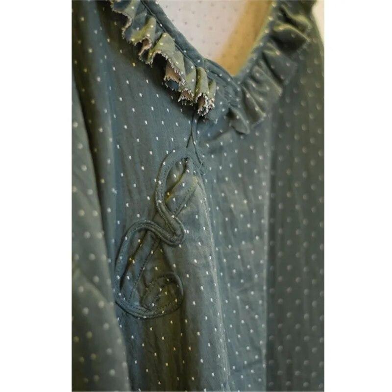 Johnature вышивка стирка хлопок винтажное платье осень женщина длинные рукава свободное — фото 6