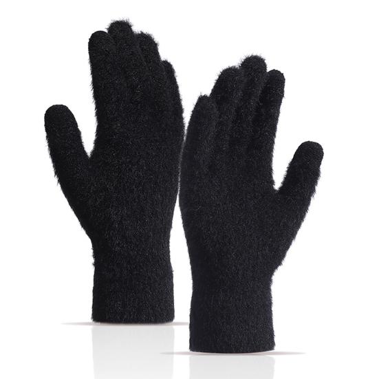 1 Pair Unisex Winter Gloves Thick Plush Five Fingers Non-slip Touch Screen Solid Color Stretchy Heat Retention Cycling Outdoor Activity Gloves