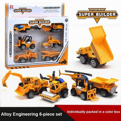 1/64 6Pcs/set Alloy Engineering Car Model Toy Roller Tractor Dump Excavator Truck Forklift Vehicles Children Play Die-Casts Toys