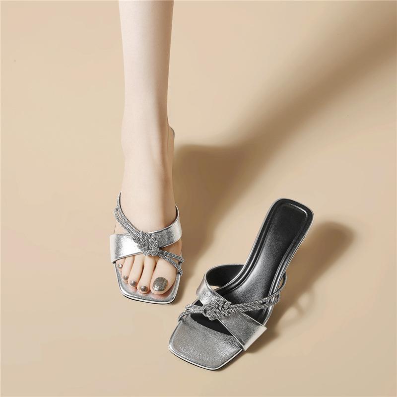 

Light luxury silver versatile women s shoes high-end early spring single shoes summer temperament French retro simple open-toed sandals 40