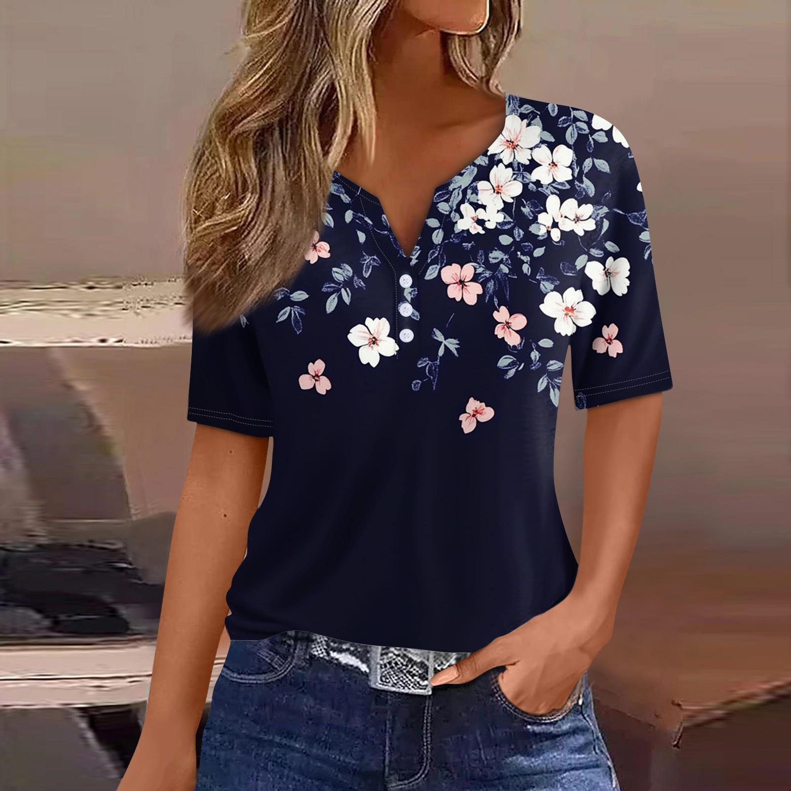 

Жіноча повсякденна футболка з V-подібним вирізом і короткими рукавами на гудзиках S чорний