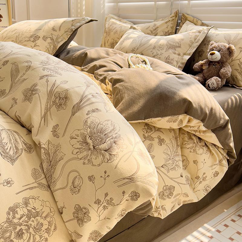 Category A 100% Cotton Brushed Four-Piece Bedding Set, Duvet Cover, Pure Cotton, Spring and Autumn Thickened Bedding