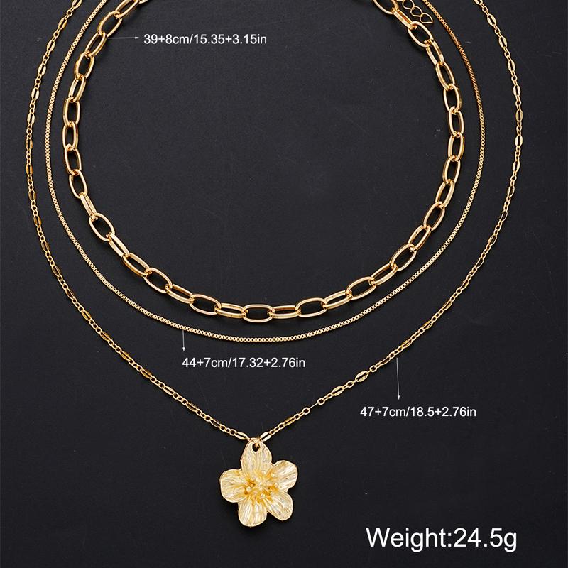 3pcs Flower Pendant Snake Bone Chain Necklace Set Elegant Vintage Minimalist Metal Layered Necklaces Holiday Daily Wear Jewelry