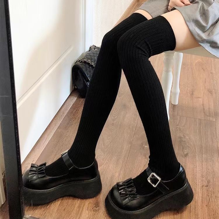Thighs socks Over knee stockings Women's thick white extended version high tube socks Skinny vertical striped thermal knee socks