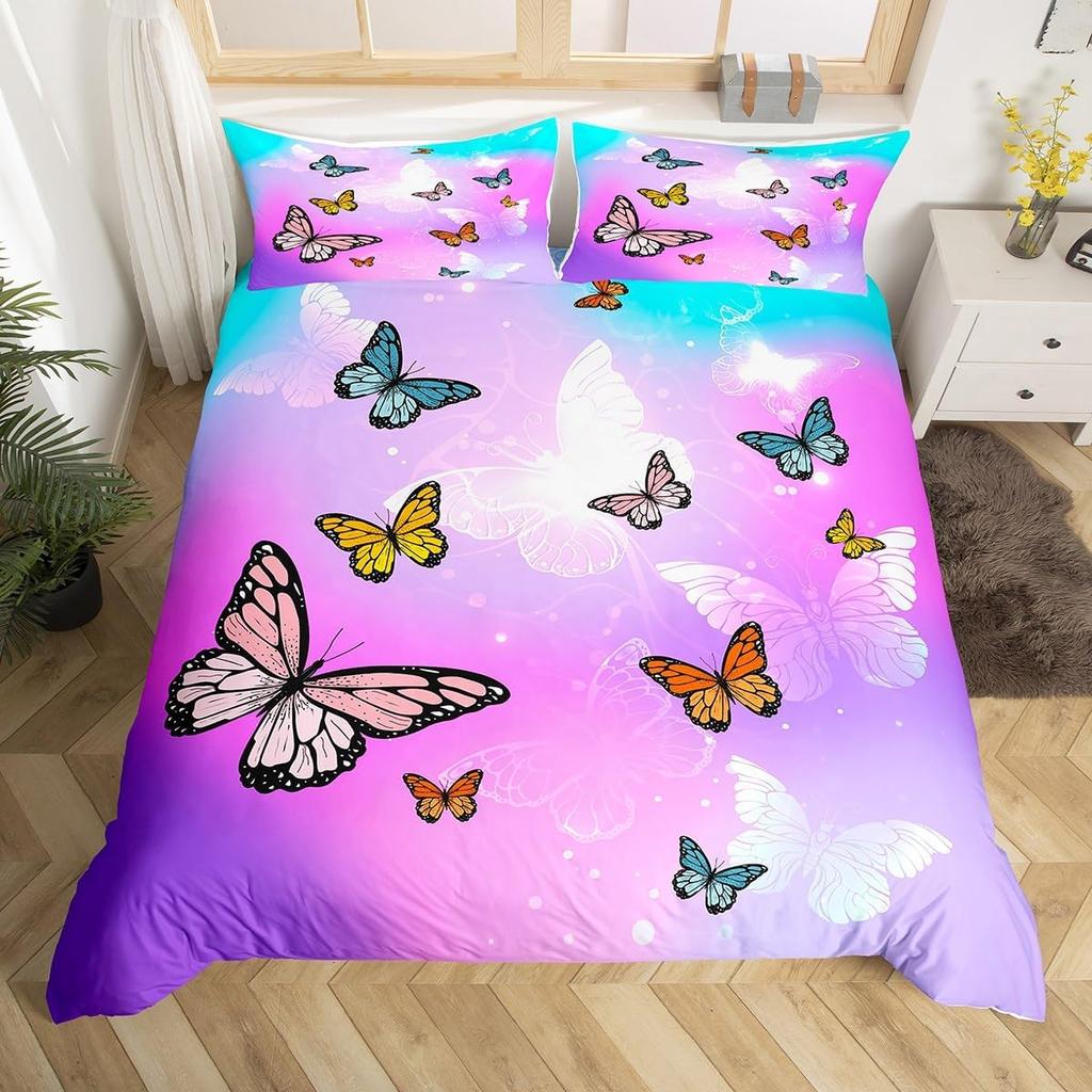 Comforter Butterfly Twin King Romantic Rose Flower Bedding Set 3Pcs For Boys Girls Room Botanical Floral Comforter