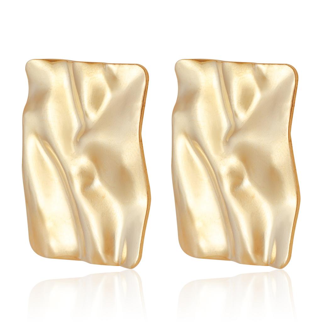 Gränsöverskridande Smycken Ins Veckade Geometriska Fyrkantiga Glansiga Örhängen, Överdrivna Lätt Lyx Högkvalitativa Stiftörhängen