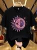 Unisex Trendy Sun Moon Star Print Soft Cotton Round Neck TShirt Summer Casual Street Versatile Short Sleeve Tops