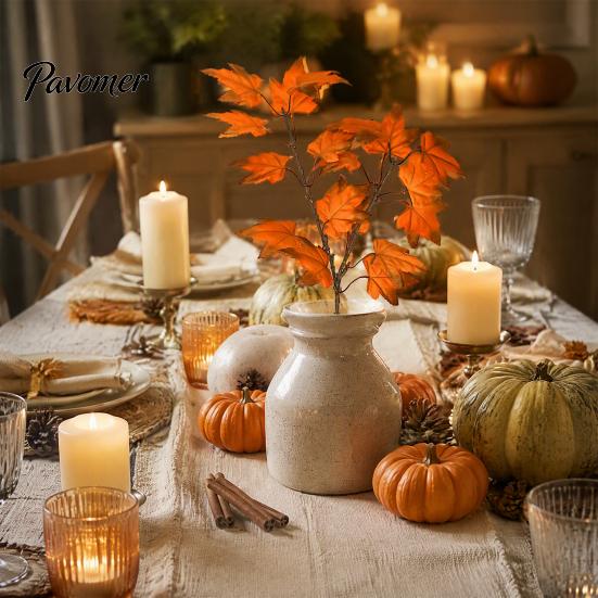 Decorative Maple Stems for Wedding Centerpieces Artificial Leaf Stems, Faux Branches, Autumn Silk Leaves Seasonal Fall Table Decorations Thanksgiving