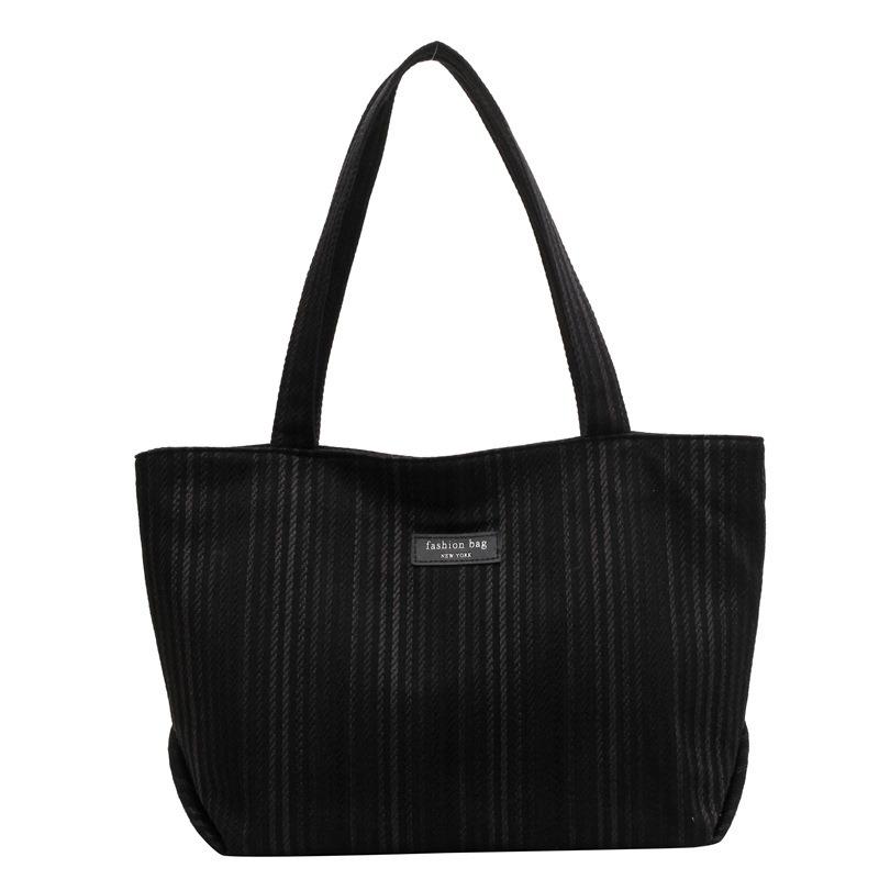 

Сумка женская повседневная модная простая сумка через плечо с вышитыми нитками в полоску большая вместительная сумка-тоут чёрный