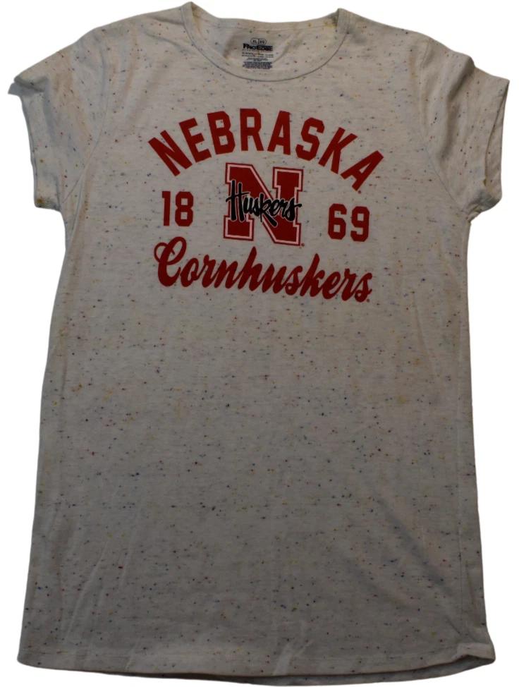 

Pro Edge Juniors Nebraska Cornhuskers Huskers White Speckled Shirt New M, L, XL 3XL