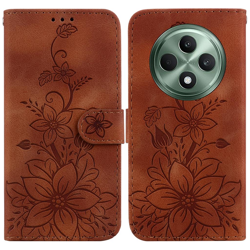 For Oppo Reno12 F 5G Case Lily Flower Imprint Leather Phone Cover with Stand