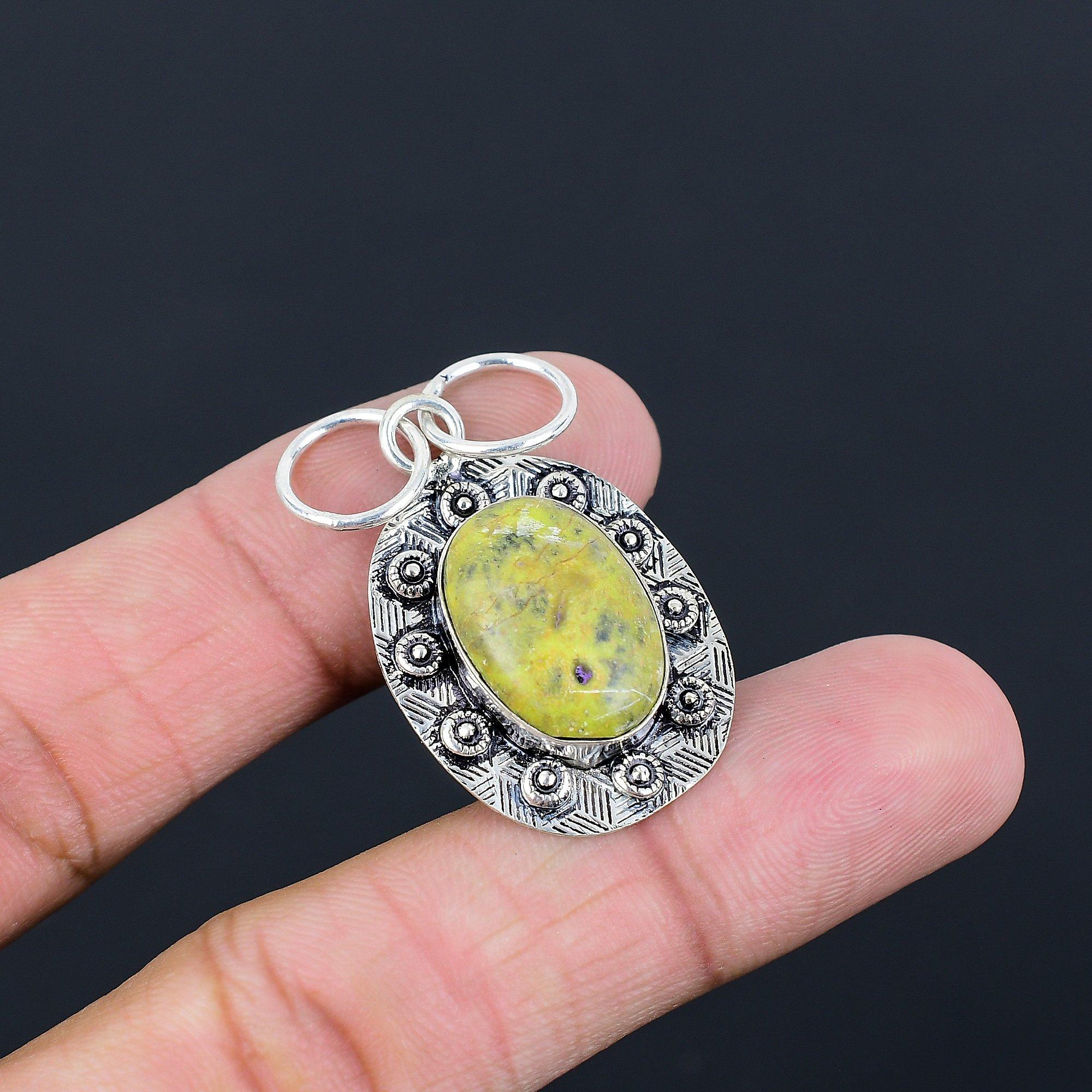 Mothers day Deal Oval Natural Atlantisite Sterling Silver Bezel Ethnic Pendant