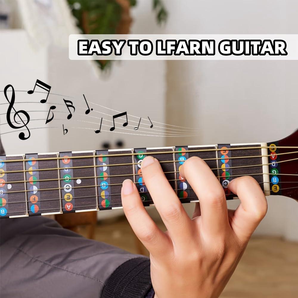 Miwayer Guitar Fretboard Notes Map Labels Stickers 6 String Transparent and Black Fingerboard Fret Decals for Guitar Beginner