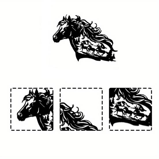 Black Metal Horse Wall Art Rustic Western Equestrian Wall Decor for Home Office Living Room Bedroom Kitchen Outdoor Indoor Decor