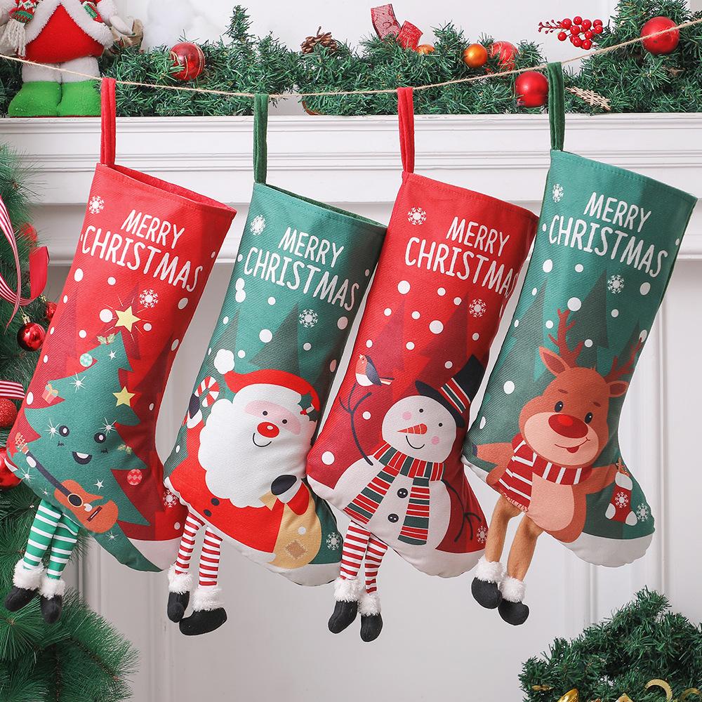 Hanging Christmas Santa Claus Snowman Decorative Gift Socks Christmas Tree Ornaments Scene Setup Cute Christmas Candy Gift Bag