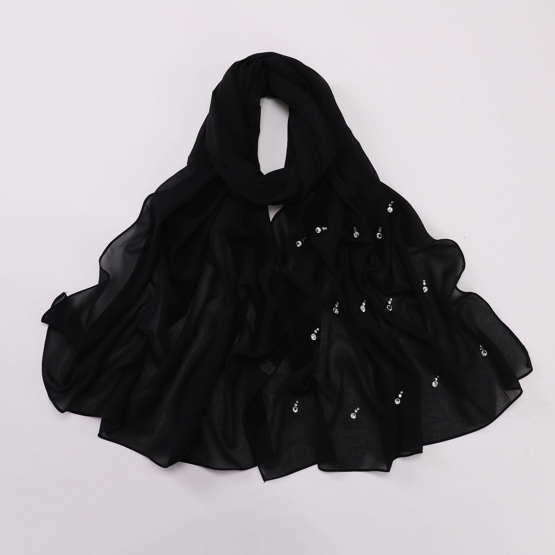 

Хиджаб из жемчужного шифона с каплями воды и бриллиантами - шарф в ближневосточном и малазийском стиле 175 cm