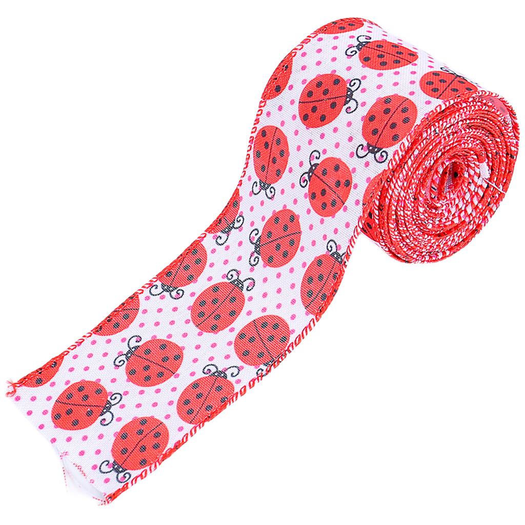 2.5" X 5.5Yard Ladybugs Ribbons Lady Bug Wire Edged Wrapping Ribbon Red Polka Dot Wired Edge Ribbon Red Dot Craft Ribbon