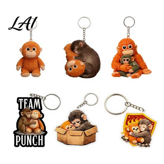 Unique Style Keychain 6Pcs Pendant I Love Protect Punch Monkey Charm Key