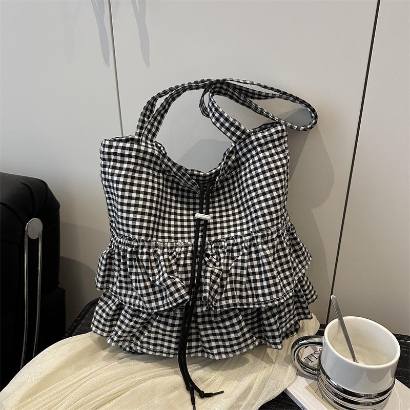 Beautiful Leisure Large-capacity Plaid Students Commute To Class Versatile Portable Tote Bag Sweet Shoulder Armpit Bag Girl