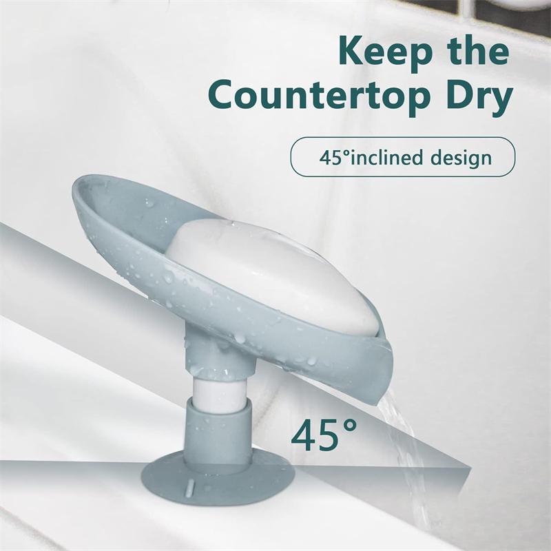 Leaf Shape Self Draining Soap Holder No Drill Suction Cup Soap Dish Quick Dry Bar Soap Saver for Shower Bathroom Kitchen Sink Green 1-Pack
