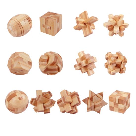 Wooden Brain Teaser Puzzle Toy IQ Test Logic Training Luban Kong Ming Lock Kids Adults Bamboo 3D Burr Puzzle Interlock Unlock Game Educational Toy