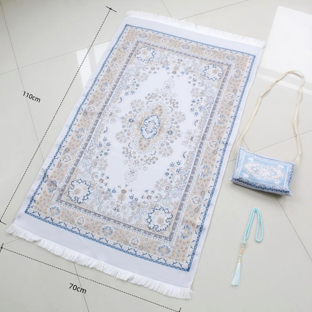 New Foldable Prayer Rug Washable Soft Worship Blanket with Prayer Beads and Storage Bag Non-slip Ramadan Carpet