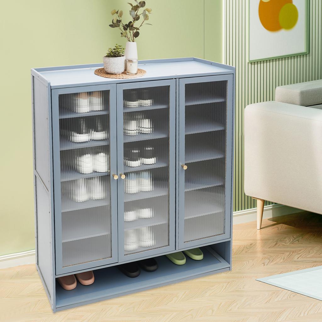 3-door 8-story Fog Blue Shoe Cabinet, Storage Cabinet Suitable for Corridors, Cloakrooms & Living Rooms, Display Storage Holder