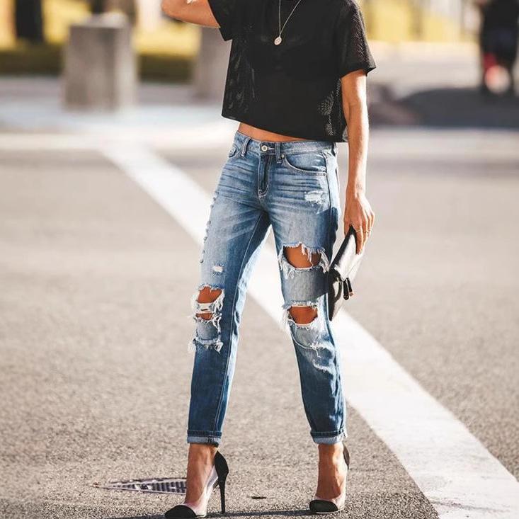 European & American Women's Ripped Skinny Jeans for Foreign Trade