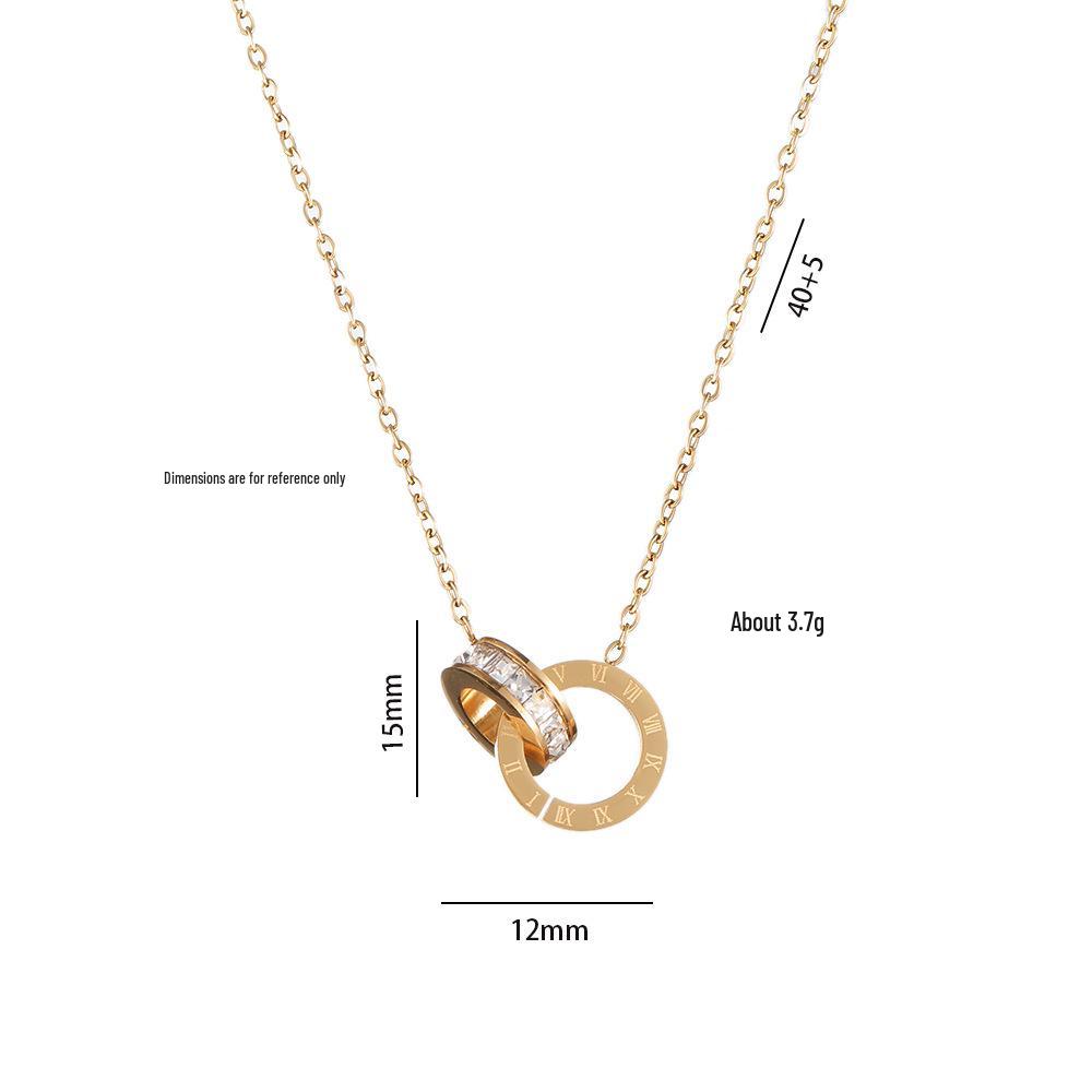 Women's Rose Gold Zircon Double Ring Necklace - Japanese & Korean Style
