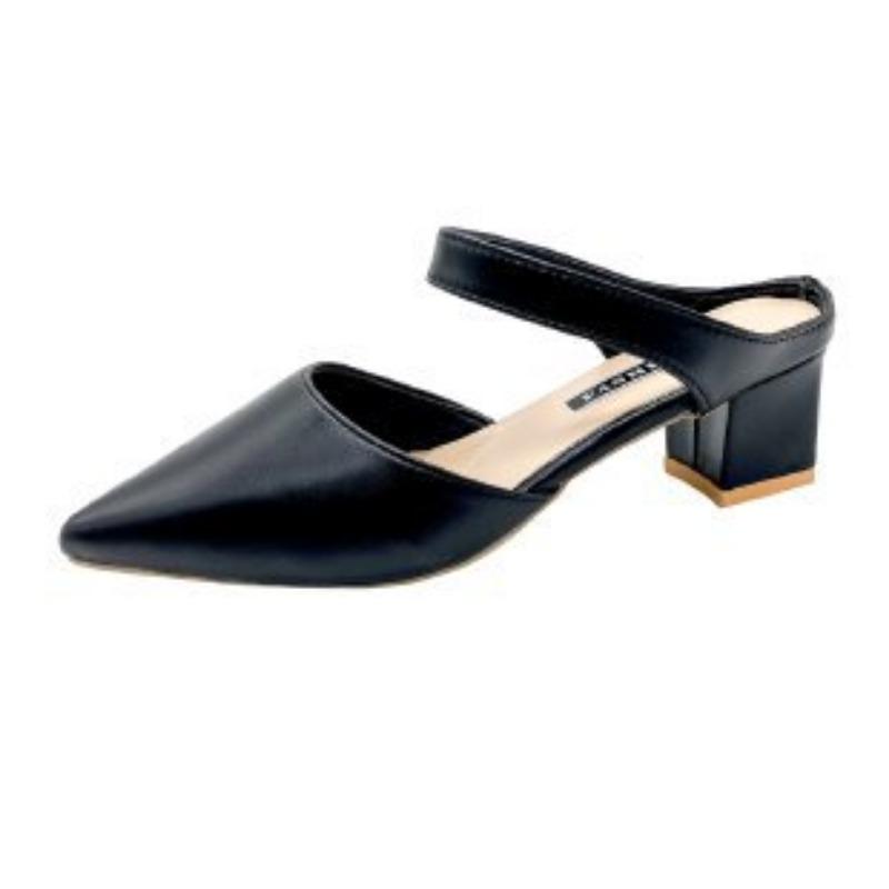 Spring and Summer Bag Head Medium Heel Cool Slippers Women Pointed Head Thick Heel Half Slippers Trendy Summer Sandals Women